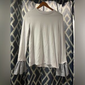 White Long Sleeve Blouse with Blue white striped bell sleeves Size Large